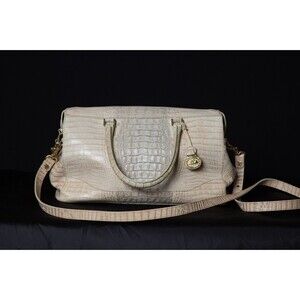Brahmin Cream Tan Ivory Colored Faux Croc Handbag Purse